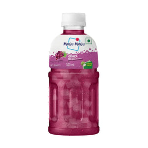 Mogu Mogu grape juice drink bottle with nata de coco, 320ml, purple beverage with water droplets
