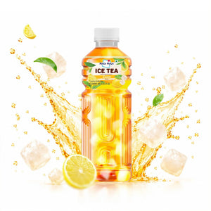 Mogu Mogu Lemon Ice Tea with nata de coco, refreshing drink with ice and lemon slices