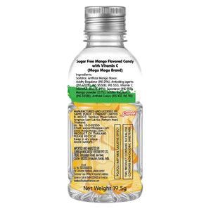 Sugar free mango flavored candy bottle with vitamin C, 19.5g, clear label details visible