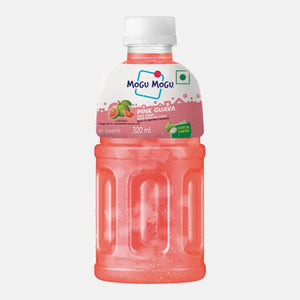 Mogu Mogu Pink Guava juice drink bottle with nata de coco, 320ml with droplets