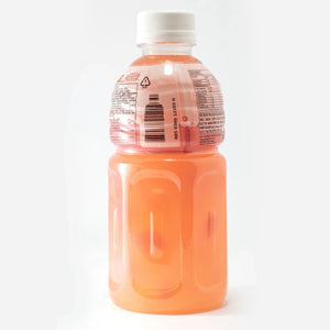 Plastic bottle of Mogu Mogu pink guava juice with white cap and nutrition label
