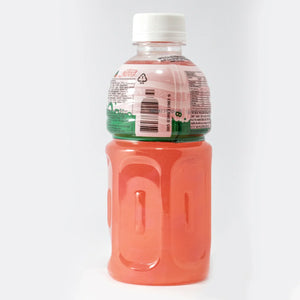 Mogu Mogu watermelon flavor juice drink bottle with pink liquid and white cap