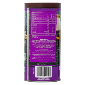 Back of a hazelnut wafer sticks tin showing nutrition facts and ingredients list