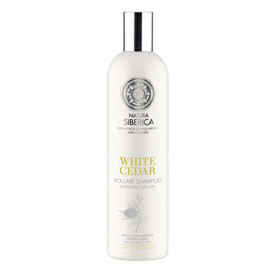 Natura Siberica White Cedar Volume Shampoo bottle for all hair types.