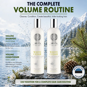 Natura Siberica White Cedar volume shampoo and conditioner set for fine hair.