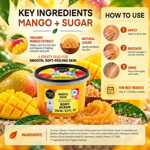 Organic Shop Mango and Sugar repairing body scrub for smooth, soft-feeling skin.