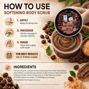 How to use Organic Shop Softening Body Scrub with coffee and sugar ingredients.