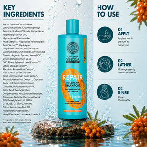 Obelikha Siberica Professional Repair Shampoo for dry and damaged hair with organic ingredients.