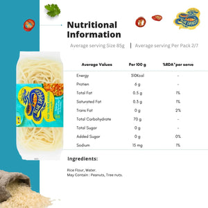 Blue Dragon Pad Thai rice noodles with nutritional information and ingredients on white background