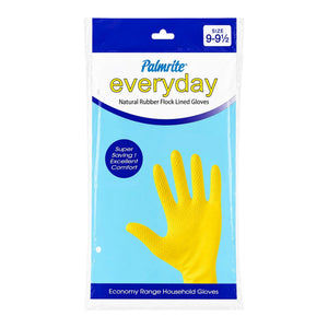 Palmrite everyday natural rubber flock lined household gloves, size 9-9½, yellow, economy range