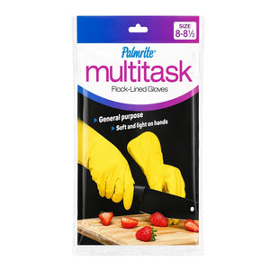 Palmrite Multitask Flock-Lined Gloves, size 8-8½, general purpose, soft & light, shown cutting strawberries