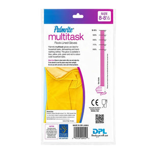 Palmrite multitask flock-lined gloves, size 8-8½, yellow, for household cleaning & dishwashing, imported to India