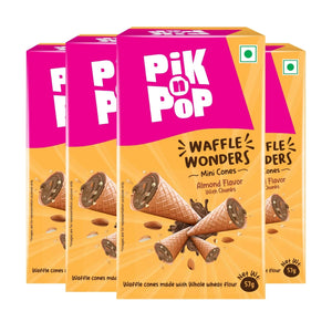 Pack of four Pik n Pop Waffle Wonders almond flavor mini cones, whole wheat, 57g each