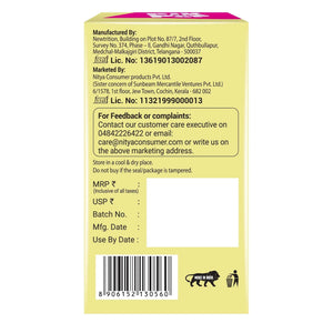 Back of a yellow butterscotch candy box showing manufacturer details, barcode, expiry, and feedback info.