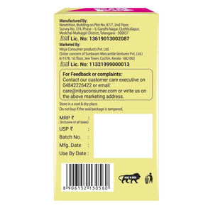 Back of a yellow butterscotch candy box showing manufacturer details, barcode, expiry, and feedback info.