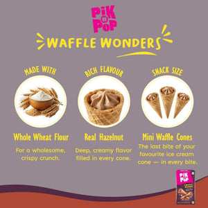 Mini waffle cones with hazelnut filling, made with whole wheat flour, snack-sized treat