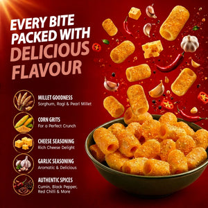 Crispy millet snacks with cheese, garlic, and spices in a bowl