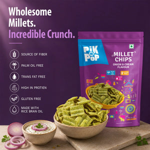 Pik n Pop Millet Chips Onion & Cream Flavor – gluten-free, high-protein, palm oil-free crunchy snack