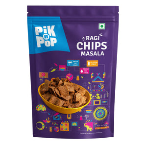 Pik n Pop Ragi Chips Masala – gluten-free, palm oil-free snack in vibrant purple packaging