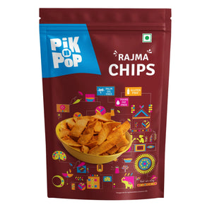 Pik n Pop Rajma Chips – gluten-free, palm oil-free, trans fat-free snack in colorful Indian-themed packaging