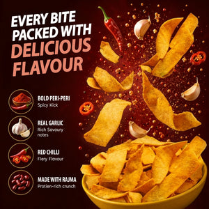 Crispy rajma chips with bold peri-peri, real garlic & red chilli flavors, perfect savory snack