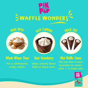 Mini waffle cones with creamy vanilla filling, made with whole wheat flour and real strawberry.