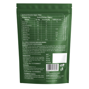 Kothmir Chivda Mint Flavour Seasoning back label with nutrition facts, ingredients, and storage instructions on green packaging