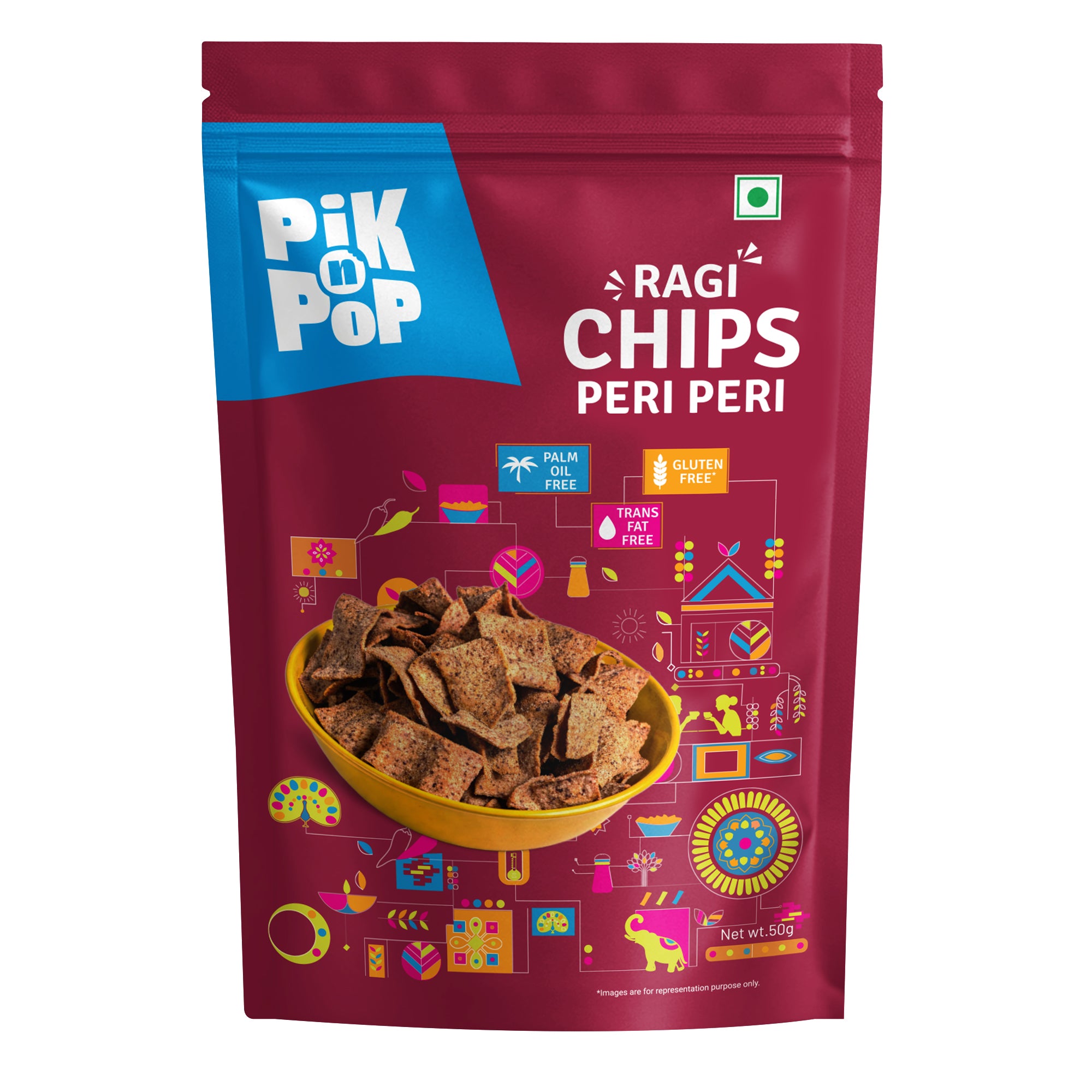 PiK n Pop Ragi Chips Peri Peri 50g