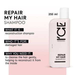 ICE Professional Repair My Hair reconstruction shampoo for damaged hair, 250 ml bottle
