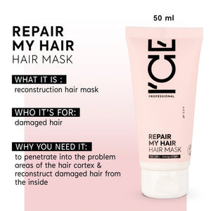 ICE Professional Repair My Hair reconstruction hair mask for damaged hair, 50ml tube.