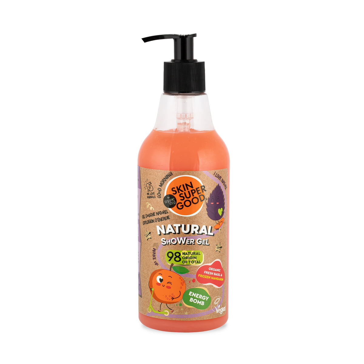 SKIN SUPER GOOD by Organic Shop Natural Shower Gel 500ml | Energy Bomb Fresh Basil & Frozen Mandarin