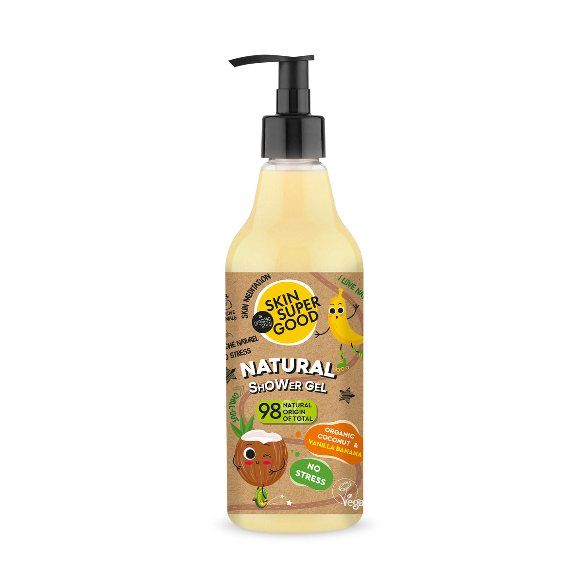 SKIN SUPER GOOD by Organic Shop Natural Shower Gel 500ml | No Stress Organic Coconut & Vanilla Banana
