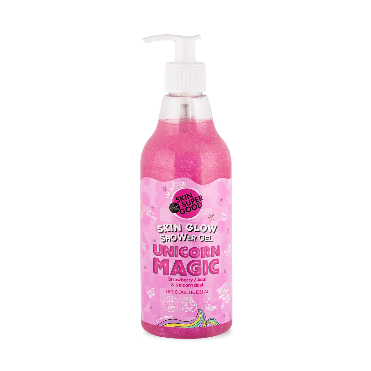 SKIN SUPER GOOD by Organic Shop Skin Glow Shower Gel 500ml | Unicorn Magic Strawberry & Acai