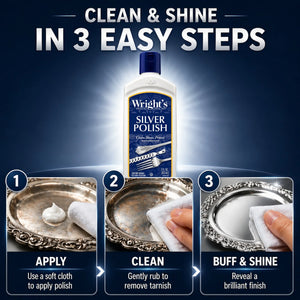 Wright's Silver Polish: Clean & shine in 3 easy steps—apply, clean, buff for brilliant finish.