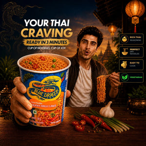 Blue Dragon Thai instant noodles cup with Sriracha chili sauce, ready in 3 mins, vegetarian, rich Thai seasoning