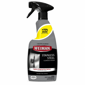 Weiman Stainless Steel Cleaner & Polish spray bottle for streak-free shine and fingerprint removal