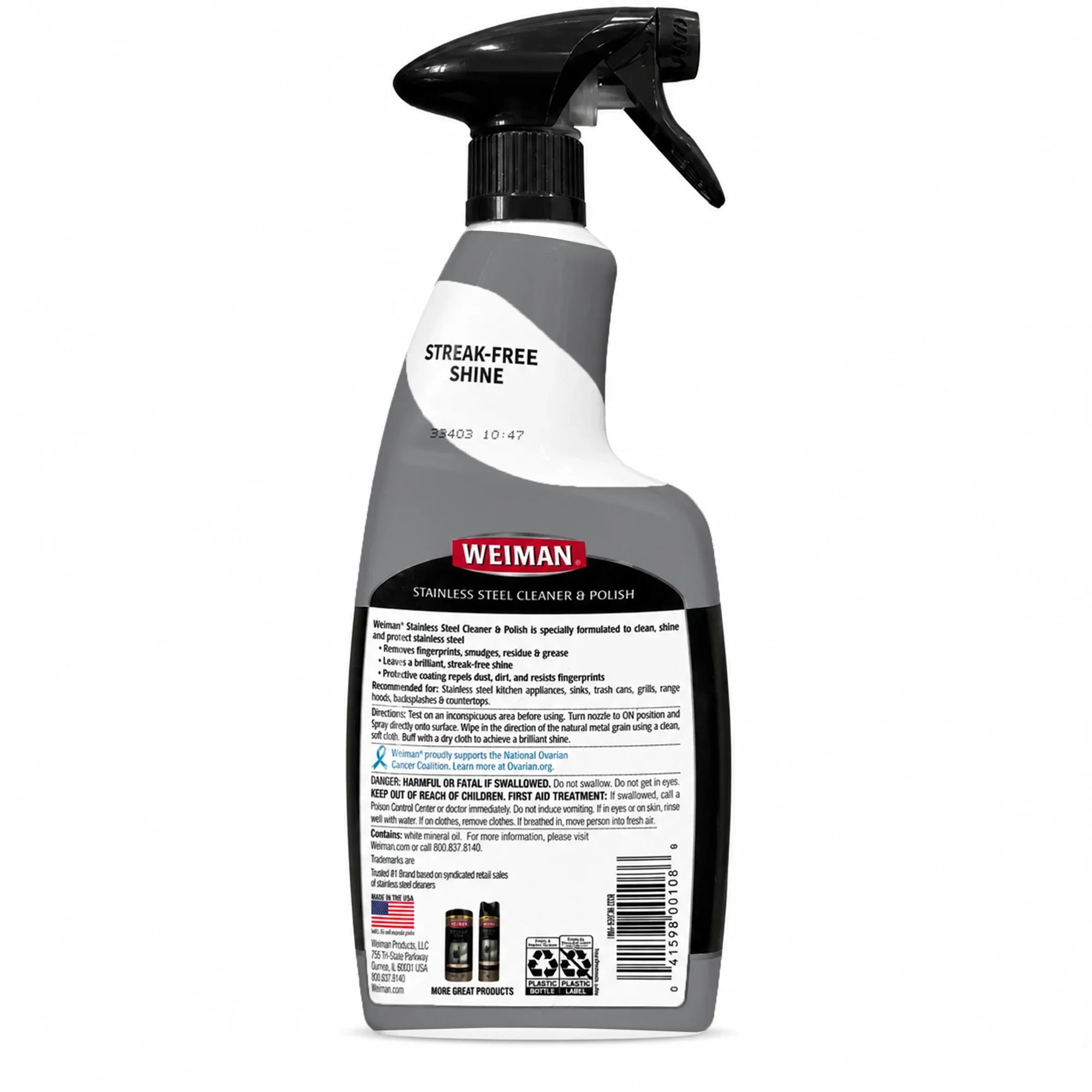 Weiman Stainless Steel Cleaner & Polish spray bottle for streak-free shine on appliances, sinks, and countertops