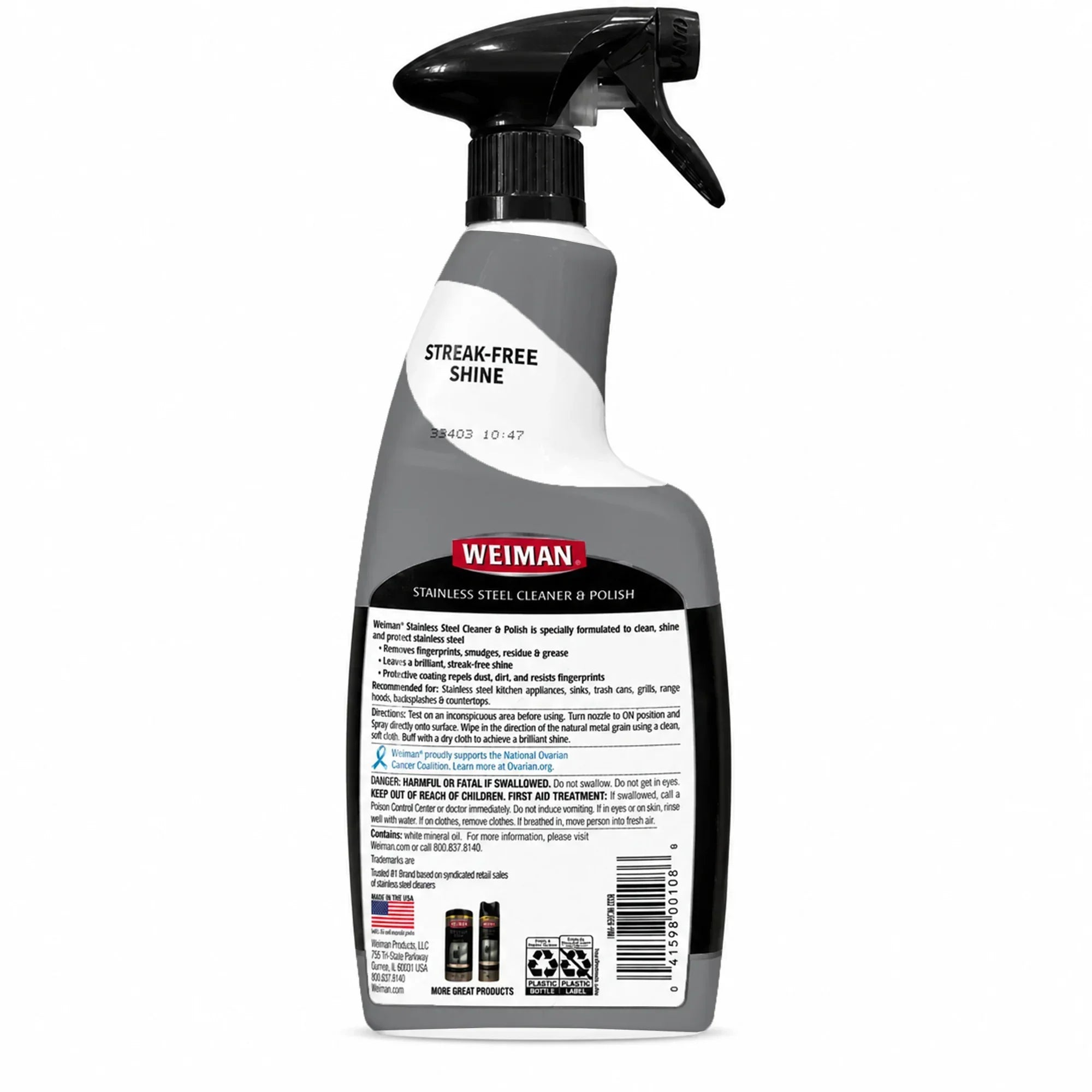 Weiman Stainless Steel Cleaner & Polish spray bottle for streak-free shine on appliances, sinks, and countertops