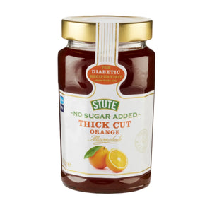 Jar of Stute No Sugar Added Thick Cut Orange Marmalade with gold lid and orange fruit image