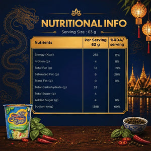 Nutritional info for Thai Green Curry instant noodles with basil, chili, and dragon design