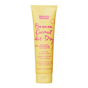 Umberto Giannini Banana Coconut Air-Dry No Heat Styling Cream with Shea Butter and Coconut Oil in yellow tube