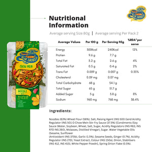 Blue Dragon Chow Mein noodle kit packaging next to detailed nutritional information and ingredients list