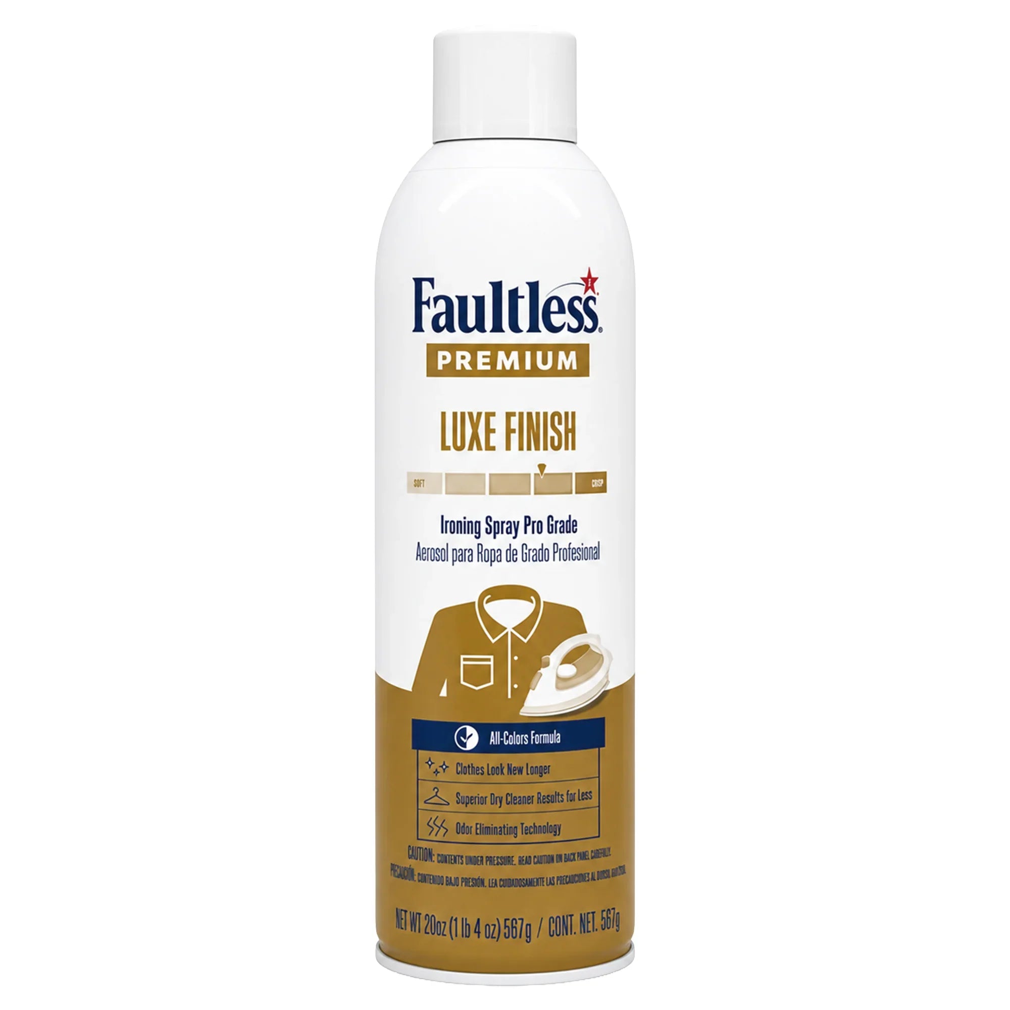 Faultless Premium Luxe Finish ironing spray for crisp, professional garment care