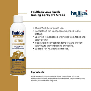 Faultless Luxe Finish Ironing Spray Pro Grade for all washable fabrics, premium fabric care