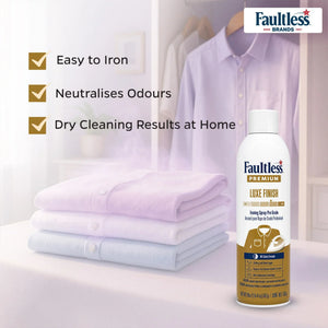 Faultless Premium Luxe Finish ironing spray for easy ironing, odor neutralizing, and dry cleaning results at home
