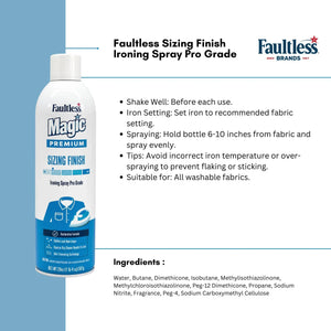 Faultless Magic Premium Sizing Finish Ironing Spray for crisp fabric care, pro-grade laundry helper