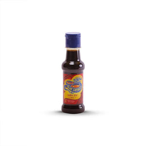 Blue Dragon dark soy sauce bottle with blue cap on white background