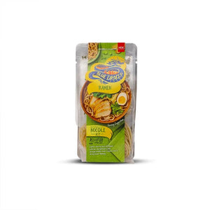 Blue Dragon ramen noodle kit in clear packaging with bowl of ramen illustration