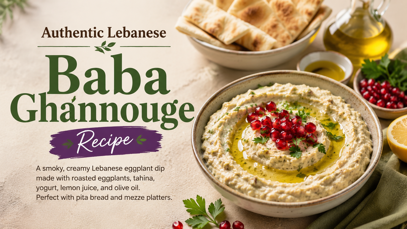 Authentic Lebanese Baba Ghannouge Recipe | Smoky Eggplant Dip