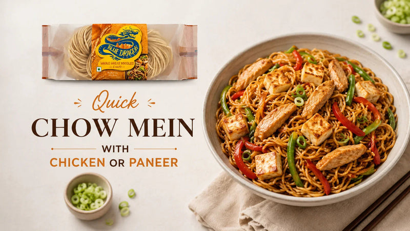 Blue Dragon Wholewheat Noodles Chow Mein with Chicken or Paneer